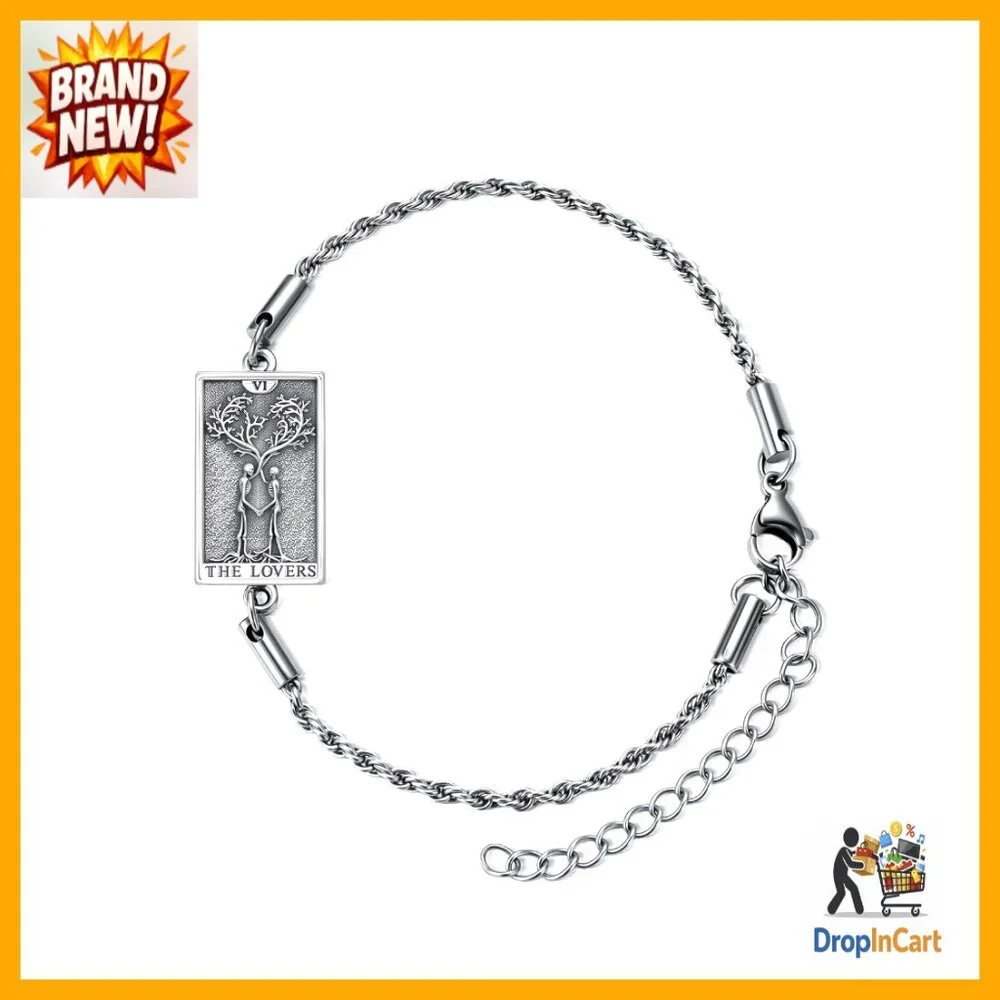 Sterling Silver Tarot Bracelet Adjustable Chain Lovers Tree of Life Pendant